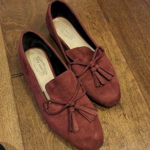 Burgundy faux suede loafers